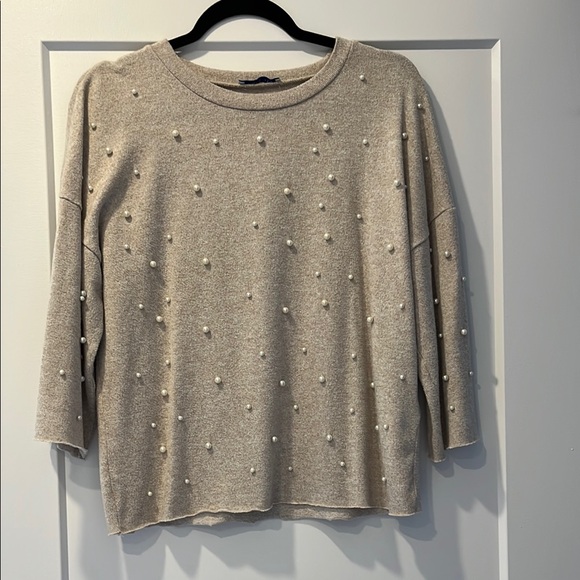 Beige Pearl Embellished Sweater - Picture 1 of 5